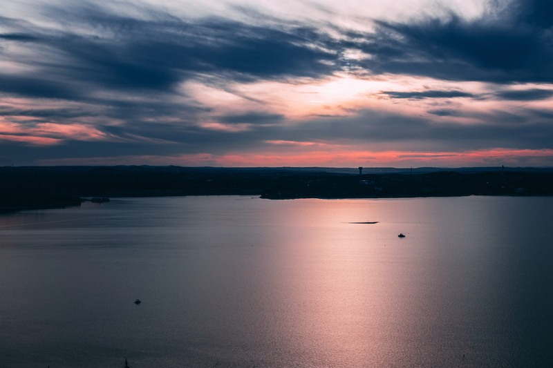 no people, cloud - sky, the oasis on lake travis, reflection, nautical vessel, water, scenics - nature, colors, trees, sunset, idyllic, mood, 2K, united states