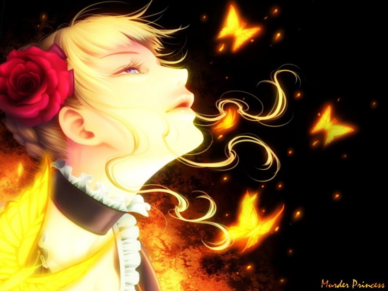 roses, x, animals, naku, ni, anime, butterflies, art, blondes, beatrice, Umineko no Naku Koro ni, girls, koro, umineko, 480P, hd