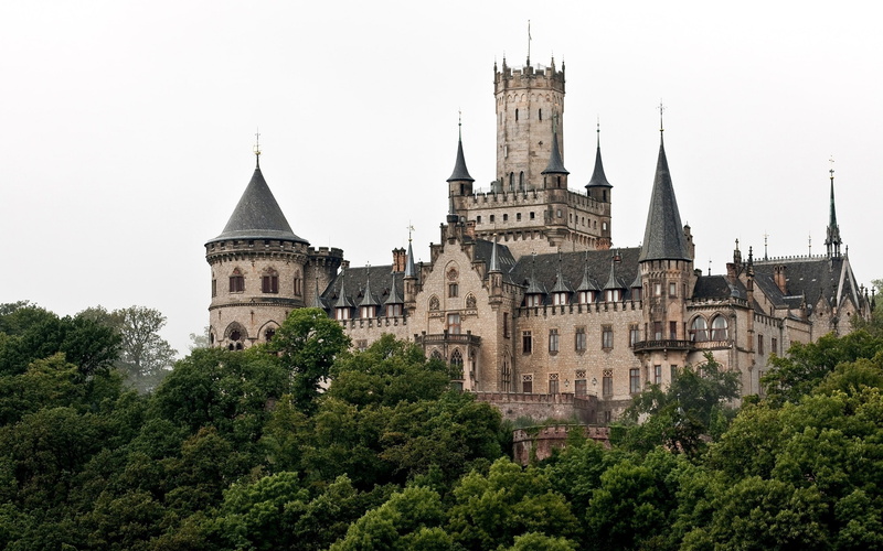 travel, architecture, spire, tree, building, city, history, building exterior, built structure, gothic style, tourism, the past, plant, clear sky, outdoors