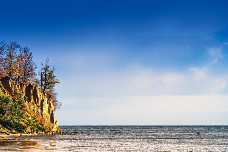 forest, beauty in nature, water, no people, landscape, scenics - nature, fall, stone, end, seascape, travel, horizon over water, sun, blue, 4K, nature