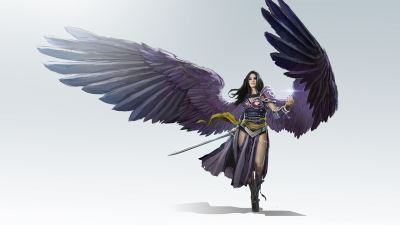 Black Planeswalker, weapons, LVL, art, todd hebenstreit, warrior, wings, fantasy, 1080P, girl