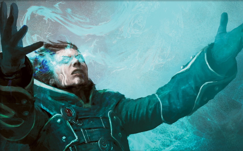 headshot, underwater, magic the gathering video games fantasy art jace beleren, one person, sea, eyewear, body part, close-up, mature adult, waist up, water
