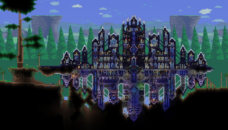 tourism, interior, place of worship, travel destinations, video games, reflection, Terraria, building exterior, stairs, Trees, belief, 4K, history, Pixel Art