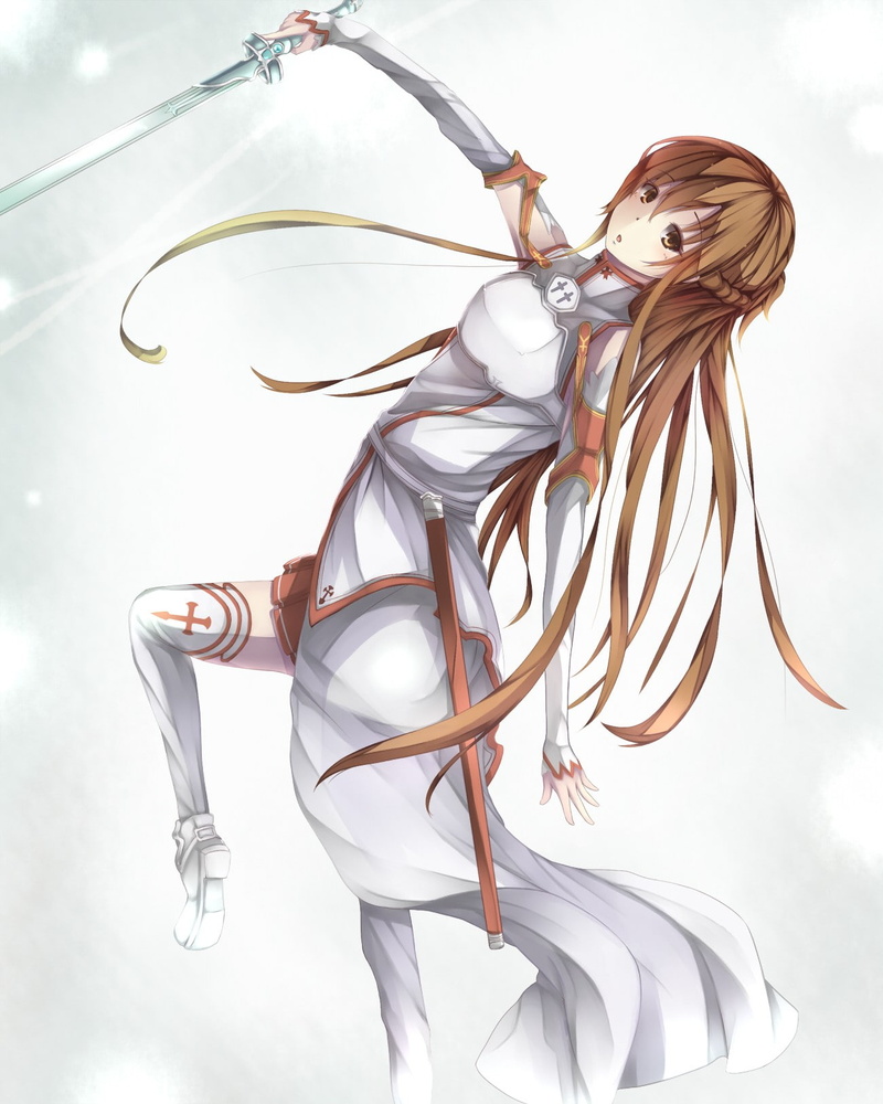Sword Art Online, motion, hair, nature, women, young women, digital composite, holding, anime girls, studio shot, indoors, armor, hairstyle, adult, sword
