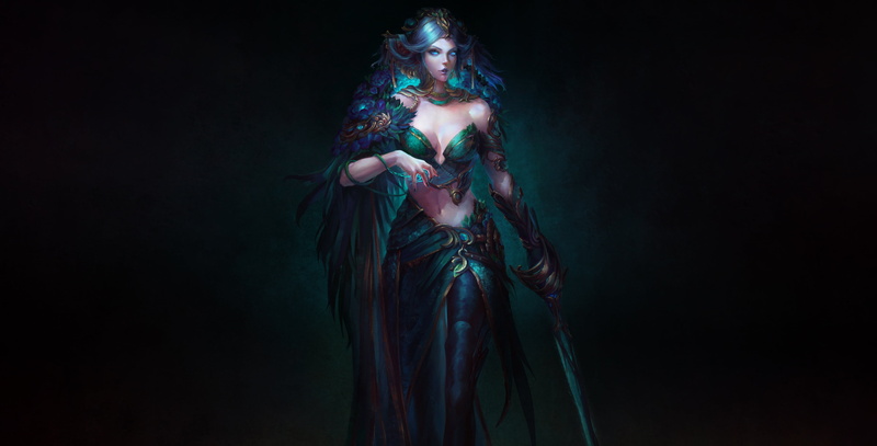 Fantasy, Girl, Art, Priestess, Character, Illustration, Style, Priestess of the Damned Peony cult, Katya Cyan, Minimalism, 4K, Background