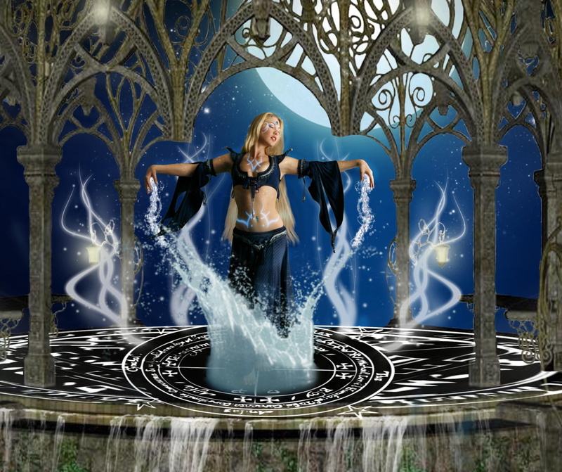 priestess, water, woman, blue, moon, 720P