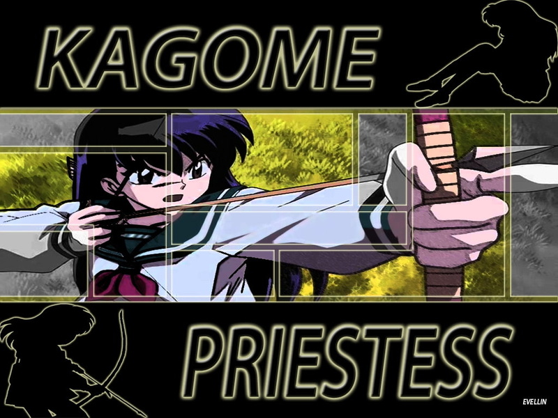 Kikyo, art, anime, Kagome, priestess, Shippo, 480P, Inuyasha, hd