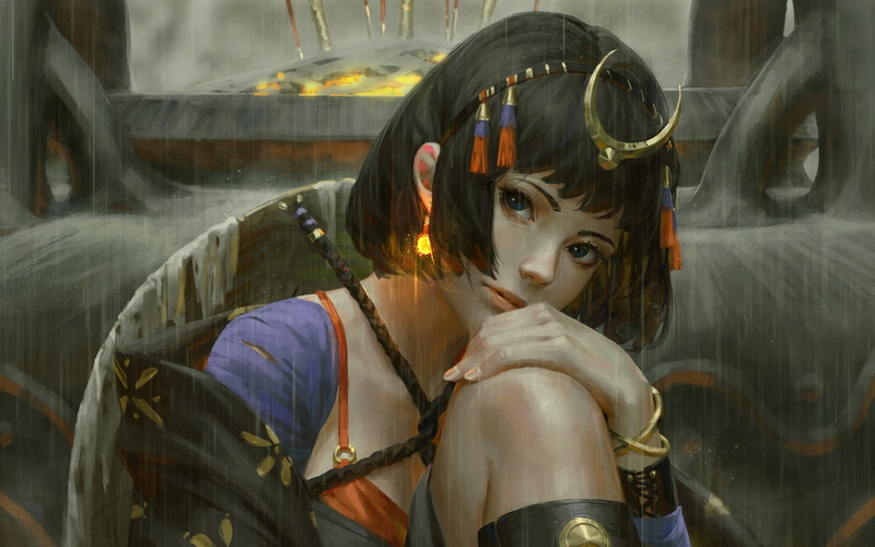 priestess, art, 1080P, Z. W. Gu, fantasy, history, Sit, girl, rendering