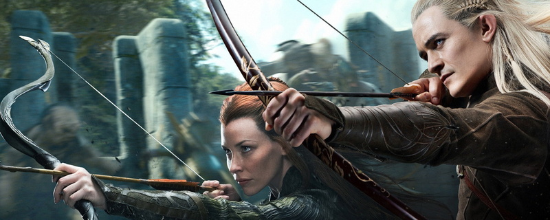 couple, elf, Evangeline Lilly, poster, The Hobbit (2012-2014), legolas, movie, Orlando Bloom, fantasy, tauriel, 2K, arrow, archer, the hobbit