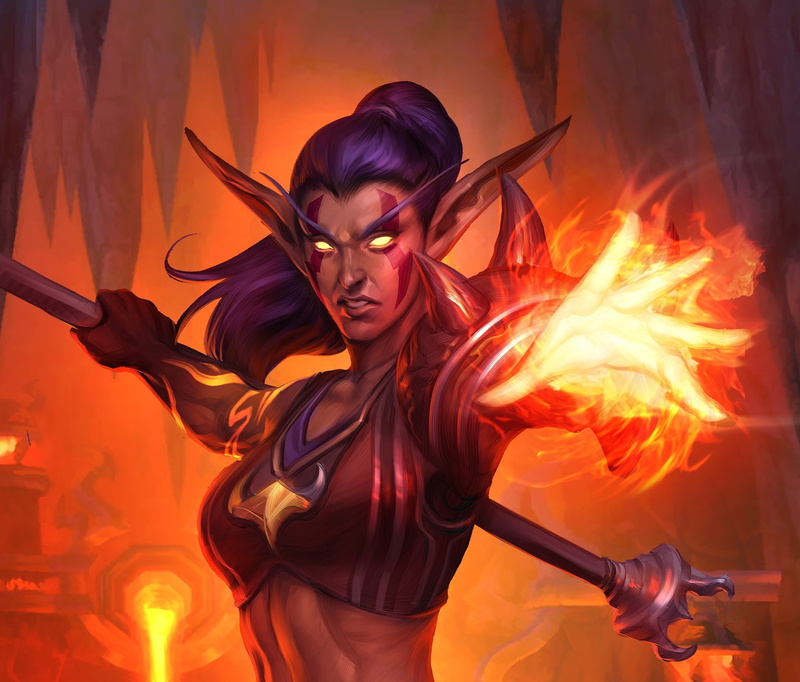 Druid of the Flame, night elf, Hearthstone, map, magic, art, girl, Blackrock Mountain, WoW, 2K, World of Warcraft