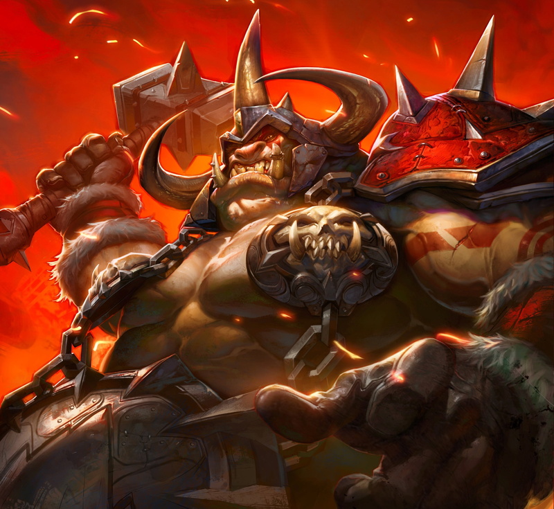 World of Warcraft, architecture, orc, illustration, close-up, character, representation, creativity, Blackrock Mountain, hammer, 2K, art and craft, art