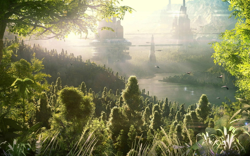 fantasy, Futuristic, digital, forest, Jungle, 1080P, cities, art, CG, sci, fi, landscapes