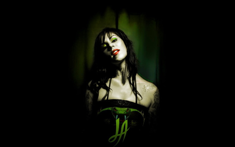 make-up, Kat Von D, 720P, brunette, women, temptation, vampire, lipstick, tattoo, studio shot, young women, young adult, hairstyle, portrait, dark, beauty