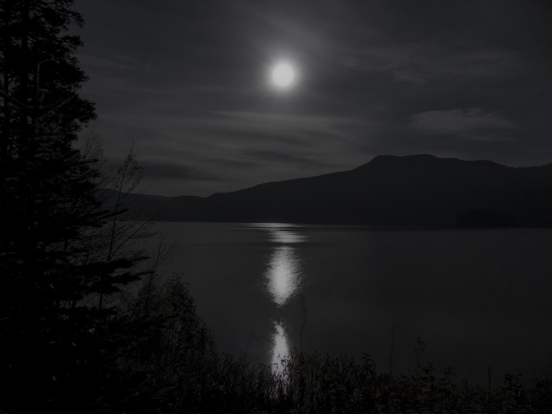 landscape, tranquility, 4K, tranquil scene, british columbia, moon, reflection, lake, scenics, mountain, cloud - sky, beauty in nature, moonlight, canada