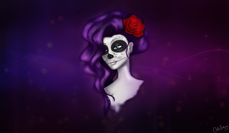 flower in hair, women, artwork, Dia de los Muertos, 1080P
