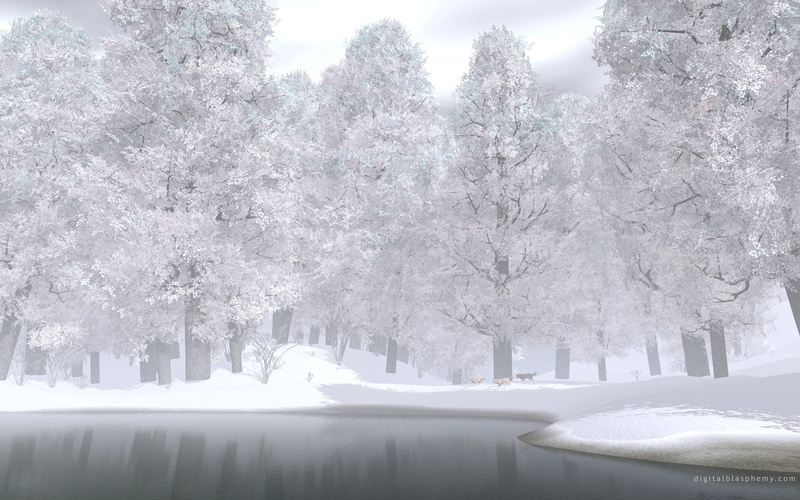d, renders, 2K, wolves, cg, art, x, cgi, water, nature, trees, hd, snow, abstract
