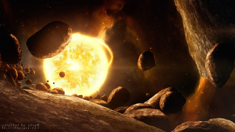 space, burning, rock - object, digital art, no people, CG Render, outdoors, fire, orange color, nature, panoramic, heat - temperature, close-up, arts culture and entertainment