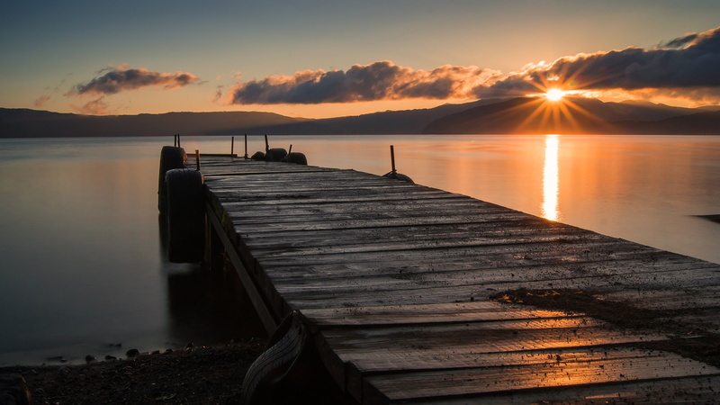 deck, 2K, lake, hd, nature, sunset