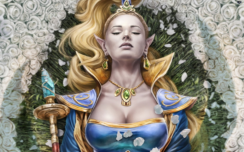 Woman, Pointed Ears, Blonde, Necklace, Rose, Fantasy, Girl, Video Game, Flower, Everquest II: Chains Of Eternity, Earrings, White Flower, Elf, EverQuest II
