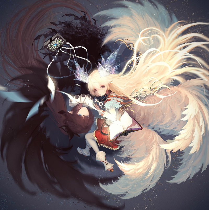 Anime, nature, yin yang, hair, females, blonde, close-up, costume, feather, lifestyles, women, adult, portrait, anime girls, elf ears, blond hair, leisure activity