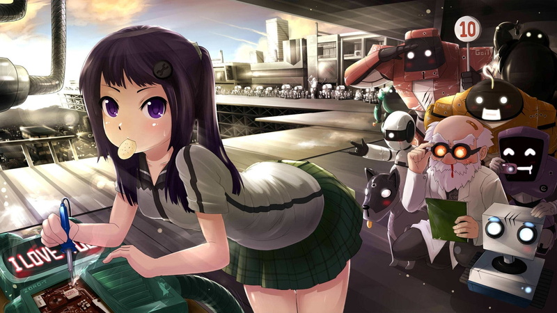 male likeness, anime, 1080P, people, representation, women, waist up, female likeness, retail display, machine, lifestyles, robot, standing, indoors, three quarter length