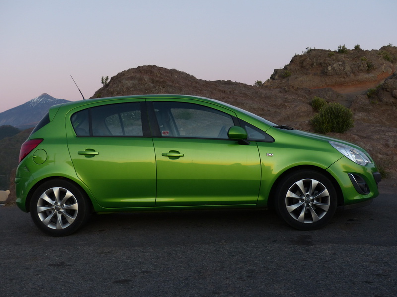 metallic, mountain, motor vehicle, road, opel, nature, mode of transportation, corsa, green color, travel, land, city, side view, Opel Corsa, transportation