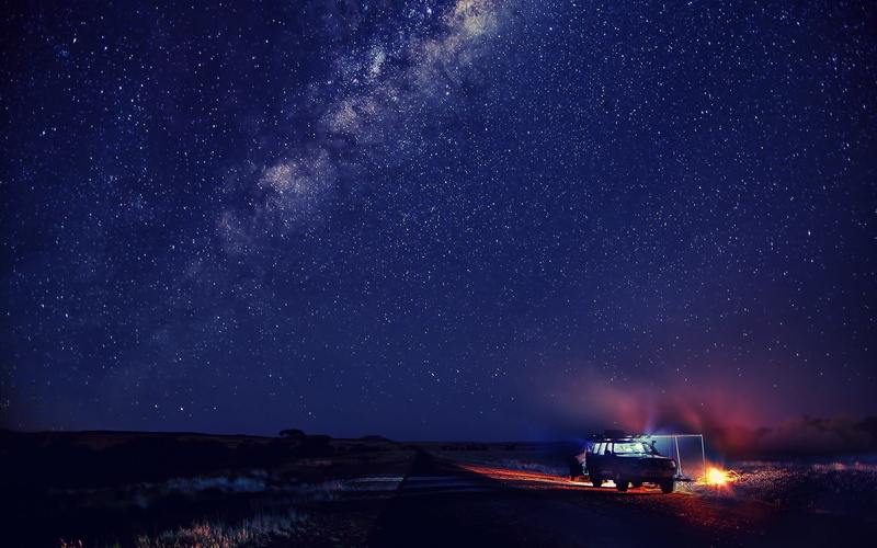 2K, winter, car, mood, sky, Snow, night, space, stars