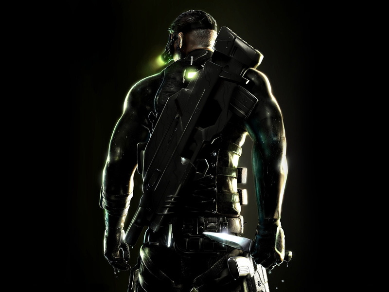 gun, chaos theory, one person, standing, government, photography themes, front view, security, weapons, digital, splinter cell, men, black background, holding
