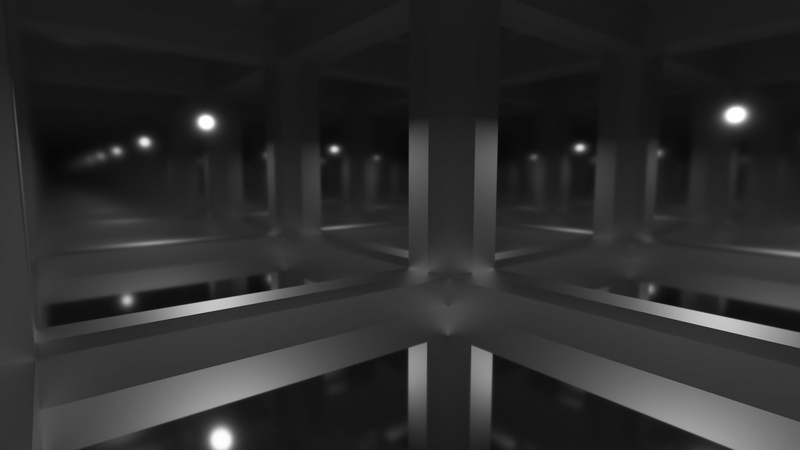 focus on foreground, 3D, architectural column, Blender, built structure, reflection, ceiling, bridge - man made structure, bridge, 2K, light - natural phenomenon