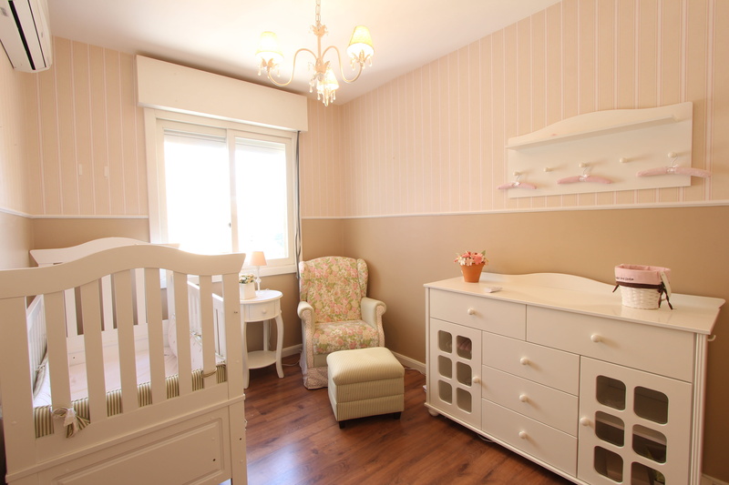 empty, furniture, chair, window, baby, room, 5K, no people, wood - material, hardwood floor, absence, cabinet, indoors, domestic room, bedroom, wood, modern
