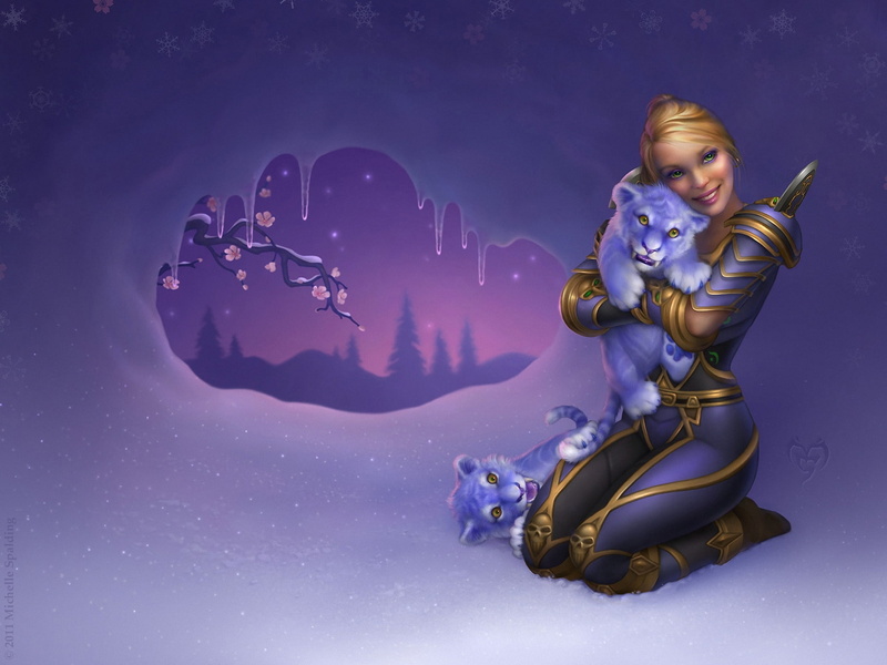 world, wome, warcraft, fantasy, blondes, cubs, tiger, babies, girls, 1080P, females