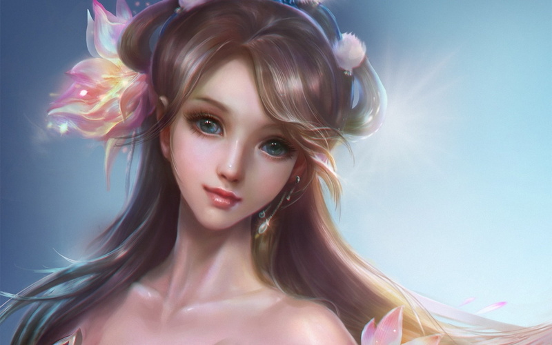 face, 1080P, flowers, girl, wang, fantasy, rongrong, wome, blonde, rong, females