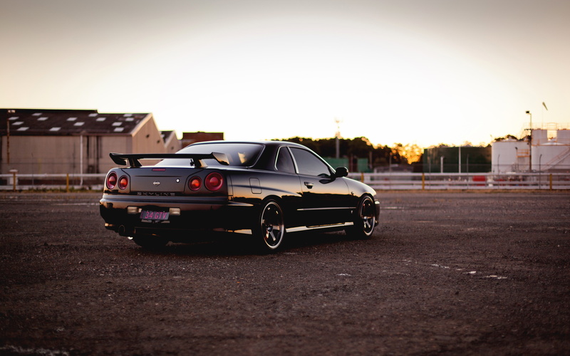 no people, sky, 5K, sunset, black, built structure, motor vehicle, police car, road, r34, copy space, clear sky, architecture, law, safety, transportation