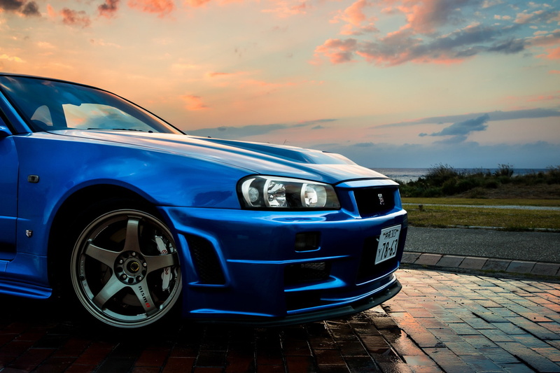 car, blue, Nissan, 1080P, Nissan Skyline GT-R R34, JDM