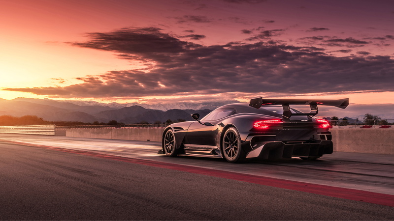 supercars, Aston Martin Vulcan, vehicle, car, clouds, sunset, race tracks, 4K