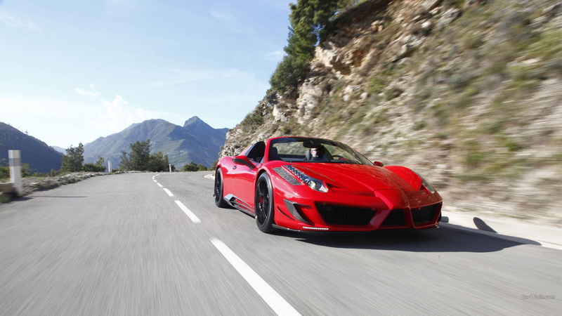 land vehicle, Ferrari 458, day, red, road, 1080P, no people, speed, direction, mid-engine, road trip, car, nature, mode of transportation, mountain, supercars