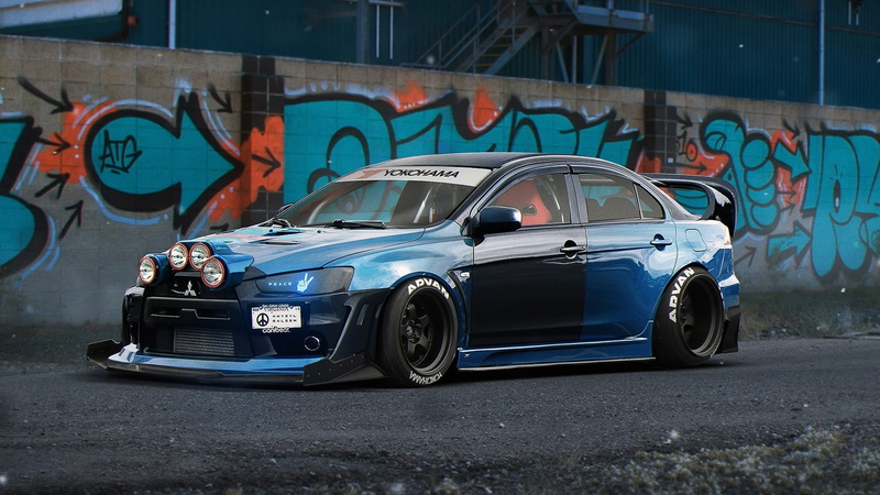 evolution, Blue, 1080P, Mitsubishi, x, Lancer, Supercar
