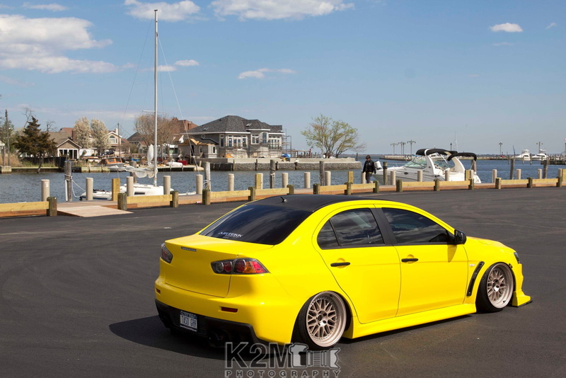 720P, harbor, yellow cars, Mitsubishi Lancer Evo X, car, vehicle, Mitsubishi