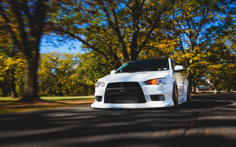 rechange, sunlight, road, forest, stance, land vehicle, motor vehicle, evo x, white, plant, growth, in motion, lancer, tree, low, motion, mode of transportation