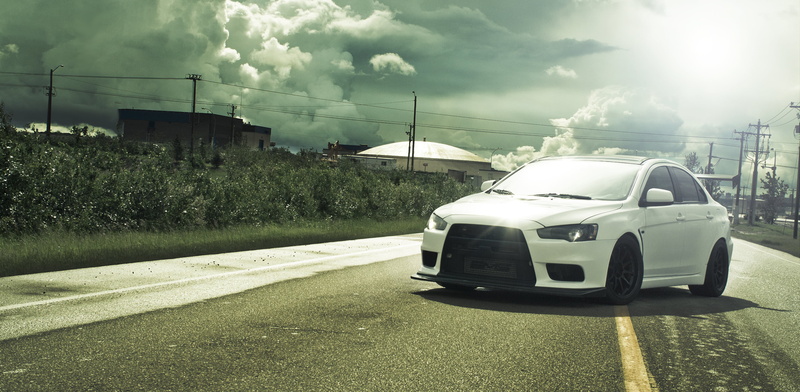 car, evo X, highway, cloudscape, transportation, mode of Transport, road, white, lancer, sky, evolution, traffic, driving, city, no People, 2K, marking