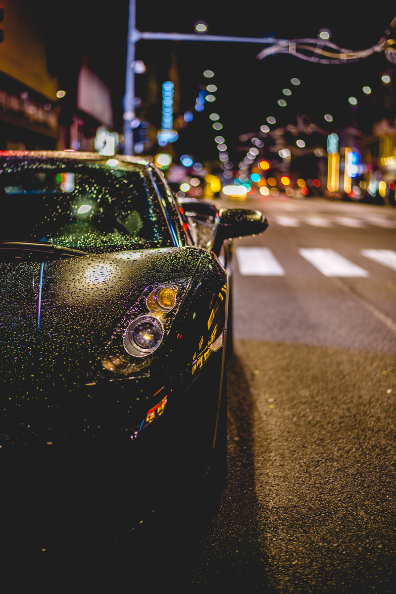 black cars, Lamborghini Aventador J, street, road, 5K, lights, night, car