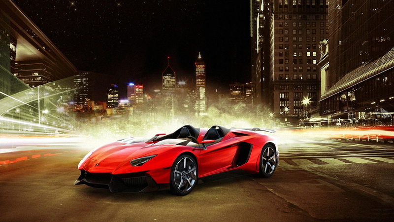 Sport Car, City, Red Car, 1080P, Concept Car, Lamborghini Aventador J, Vehicle, Car, Convertible, Lamborghini Aventador, Lamborghini, Night