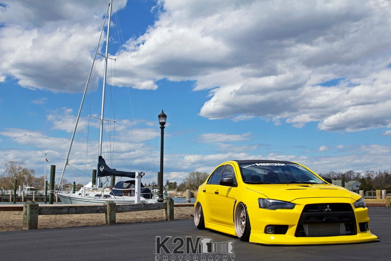 Mitsubishi, vehicle, boat, yellow cars, Mitsubishi Lancer Evo X, 720P, harbor, car, clouds