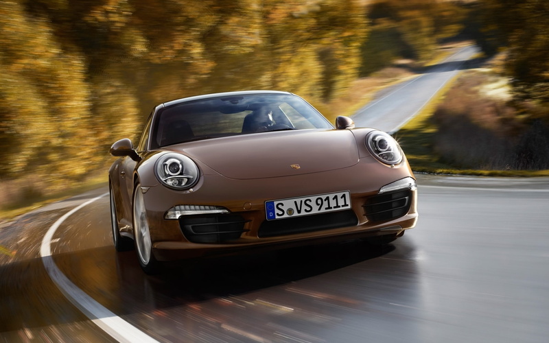 coupe, supercar, road, trees, the front, carerra, 911, carrera 4, 1080P, Please, Porsche, brown