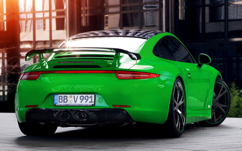 Carrera, Carerra, Porsche, green, TechArt, rear view, 1080P, 911