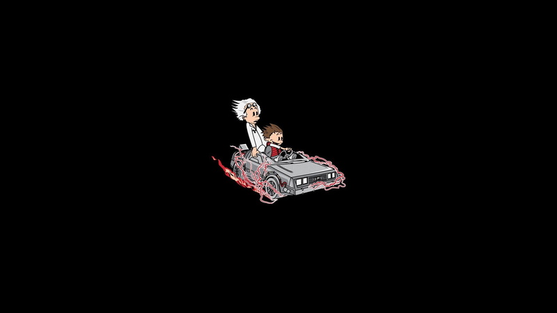 humor, Calvin and Hobbes, Back to the Future, simple background, minimalism, 1080P