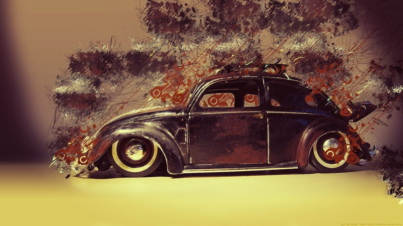 Wheels, painting, Classic Car, Paint Splatter, car, Low Rider, old Car, digital art, volkswagen, artwork, 1080P, Volkswagen Beetle, lines