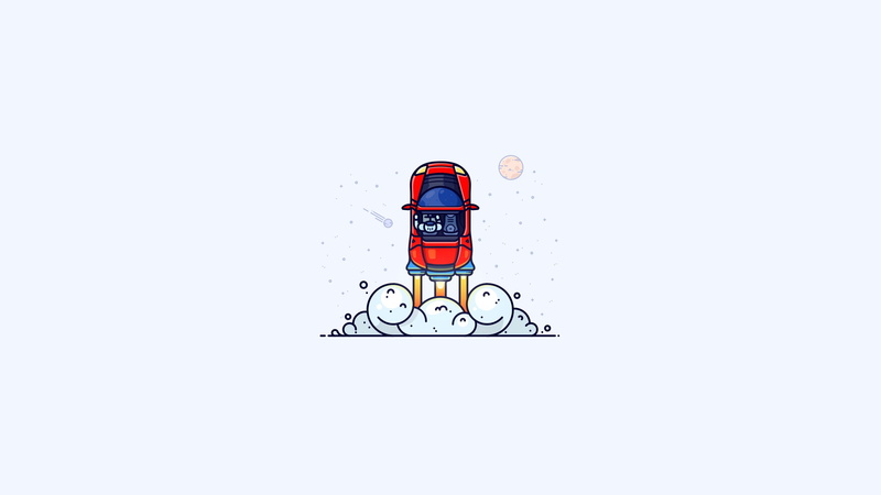 Tesla Motors, rocket, illustration, space, minimalism, humor, simple background, Tesla Roadster, SpaceX, 2K