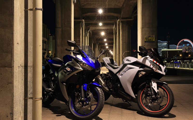 city, hd, 2K, motorcycles, yamaha, sports, blue, black, white, night, kawasaki, bike