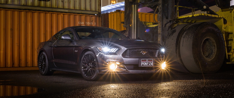 tire, retro styled, Headlights, night, transportation, no people, muscle cars, motion, Ford Mustang GT, city, headlight, road, vehicle, garage, architecture